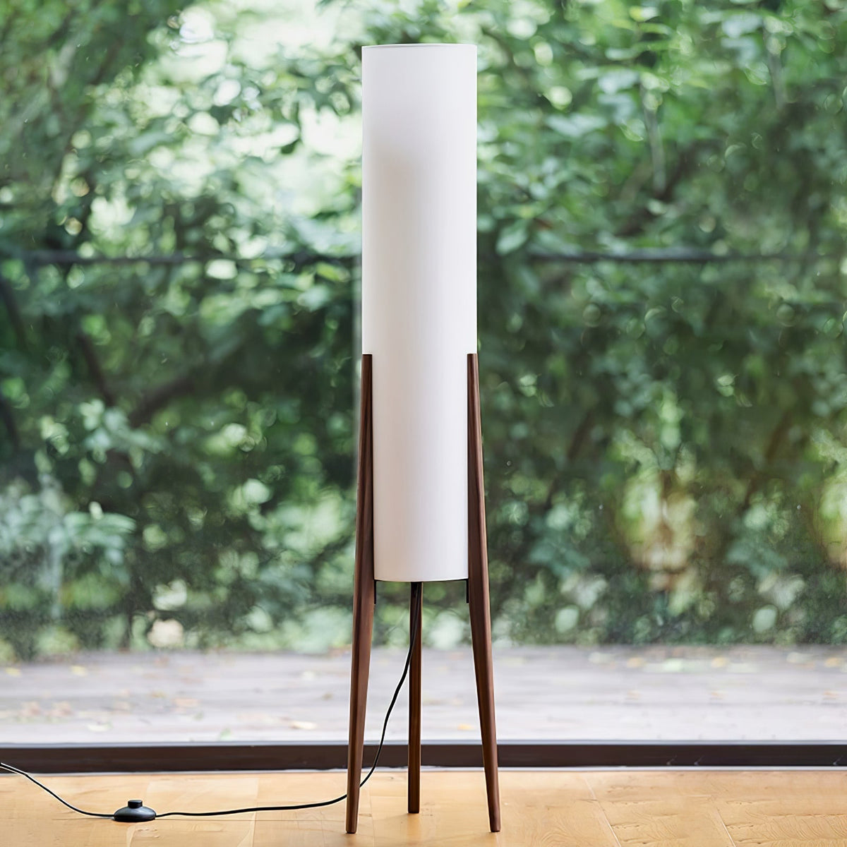 Triluxe moderne vloerlamp met hout en stof