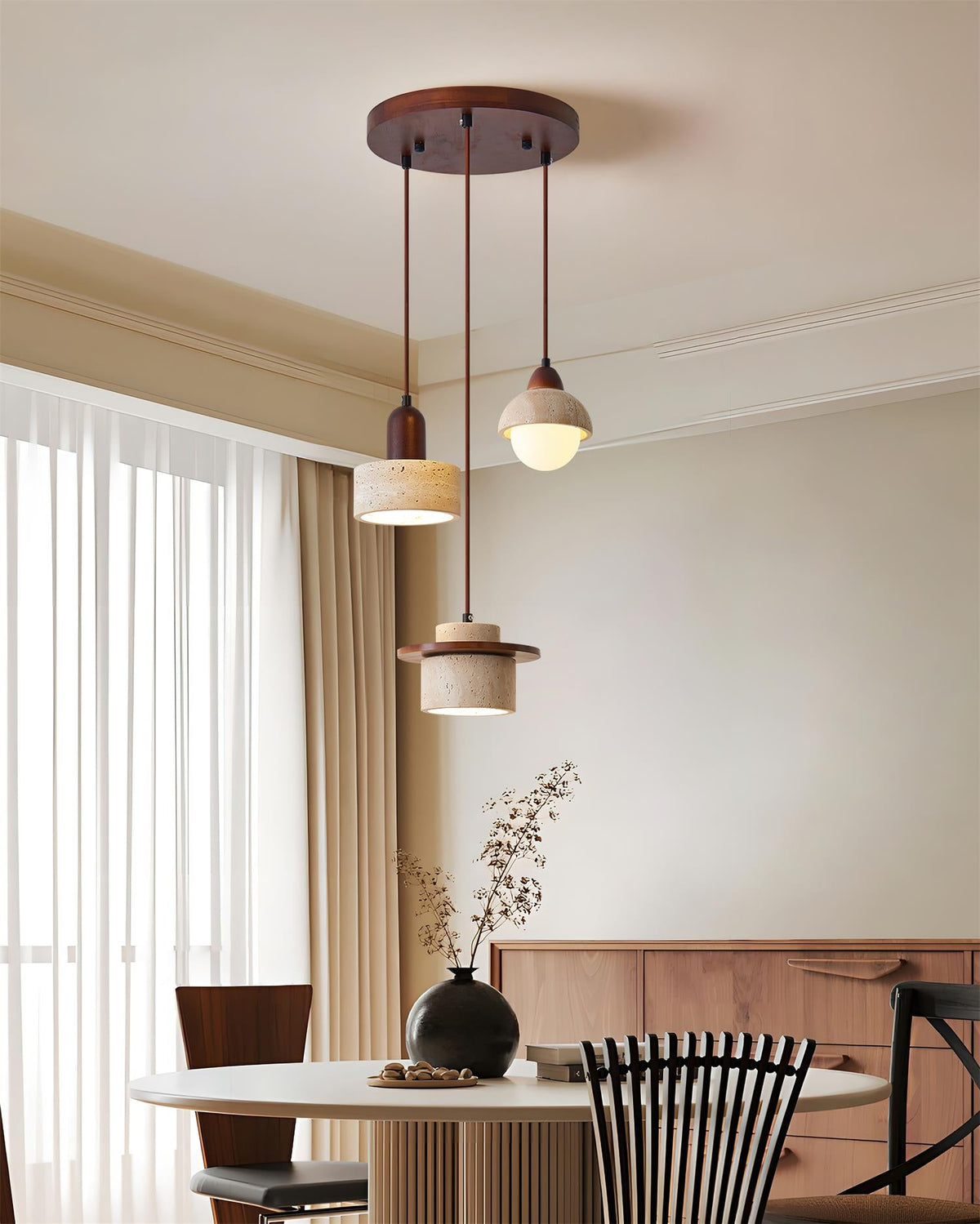 Eluno hanglamp set multi-licht travertin