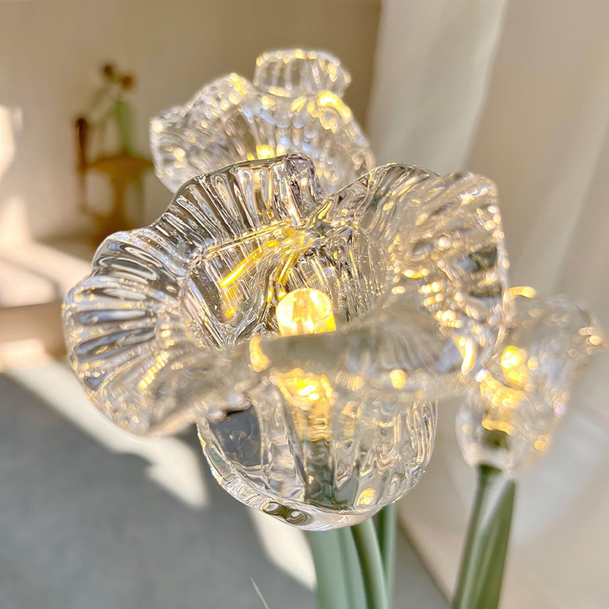 Aurdoril whimsical tafellamp met groene bloem van glas