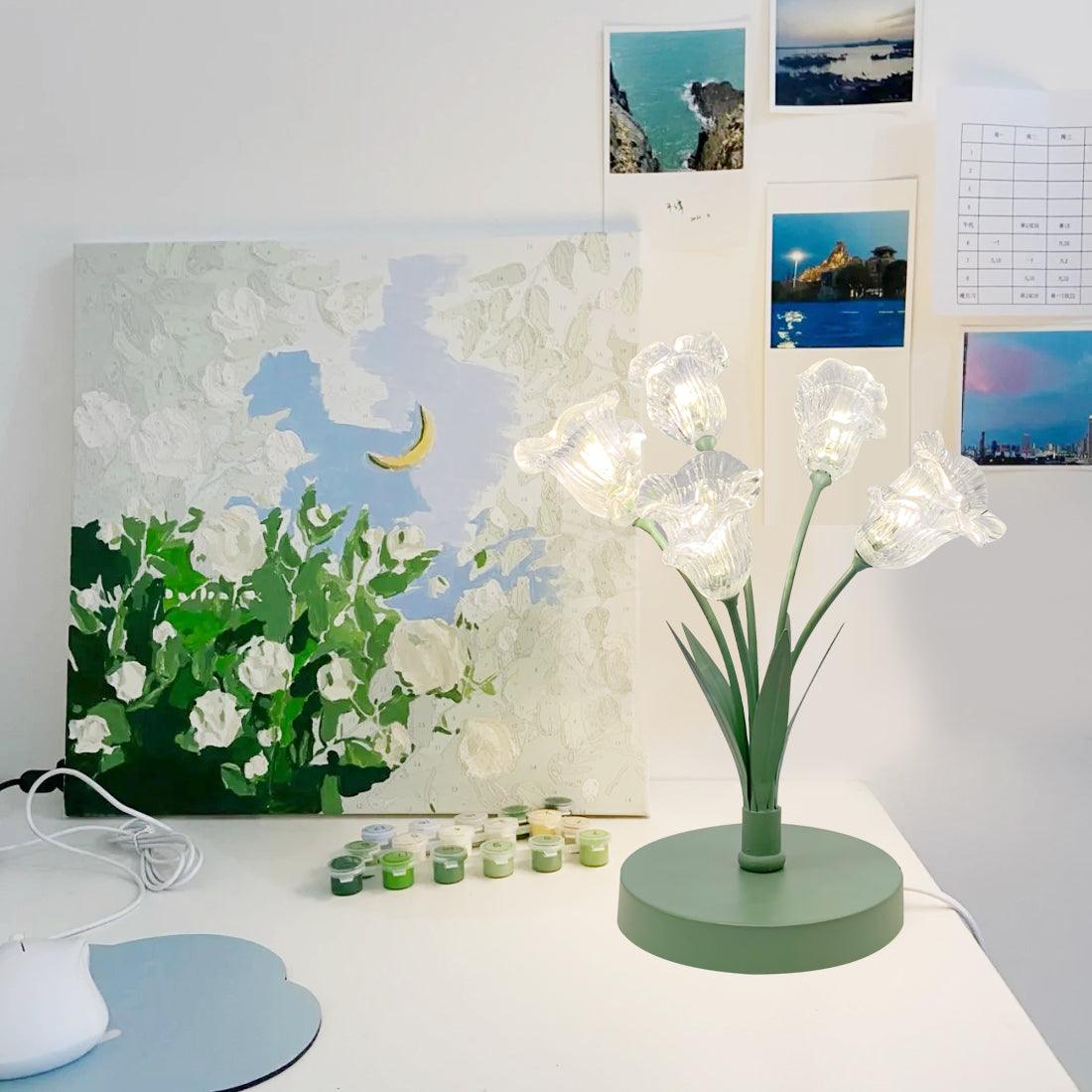 Aurdoril whimsical tafellamp met groene bloem van glas