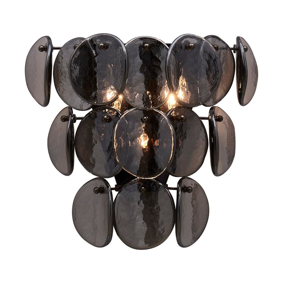Velearia wandlamp Amber glas Schijf Visbult messing