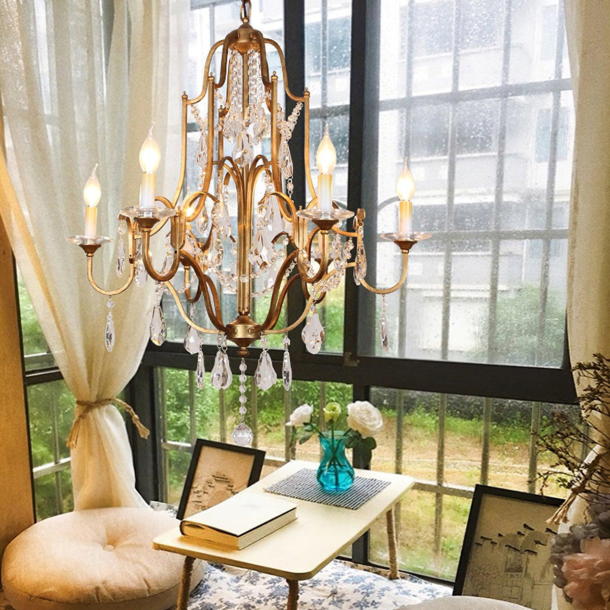 Mirok Kroonluchter IJzer Kristal Candelabra Vintage