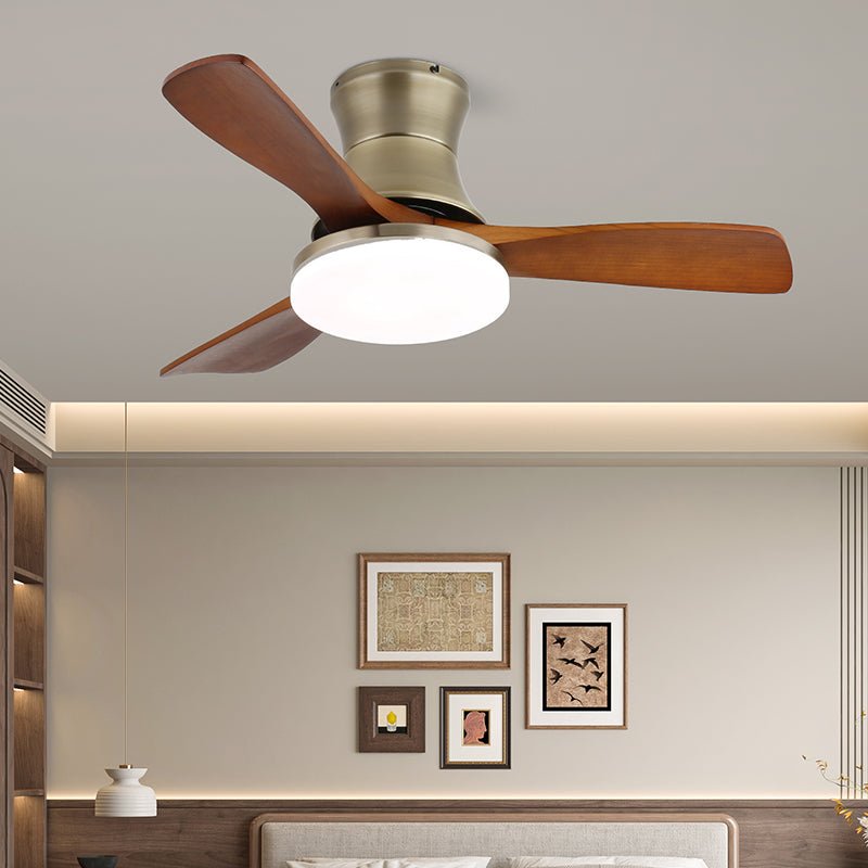 Elveora Moderne plafondventilator met verlichting van messing en walnoothout
