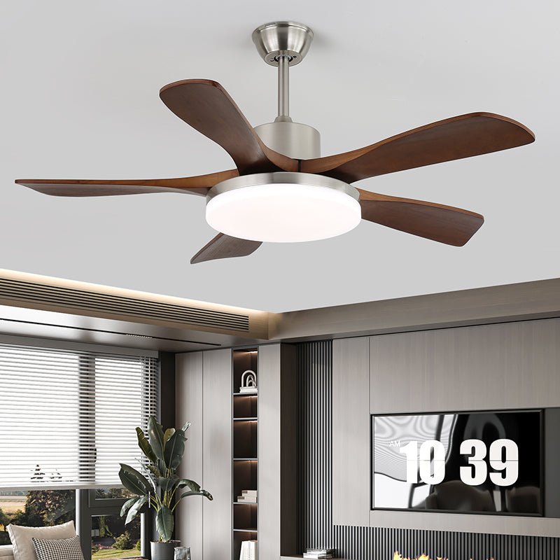 Elveora Moderne plafondventilator met verlichting van messing en walnoothout