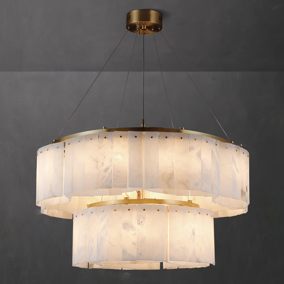Ilveliel dubbele hanglamp met albasten kap in goudkleurige afwerking