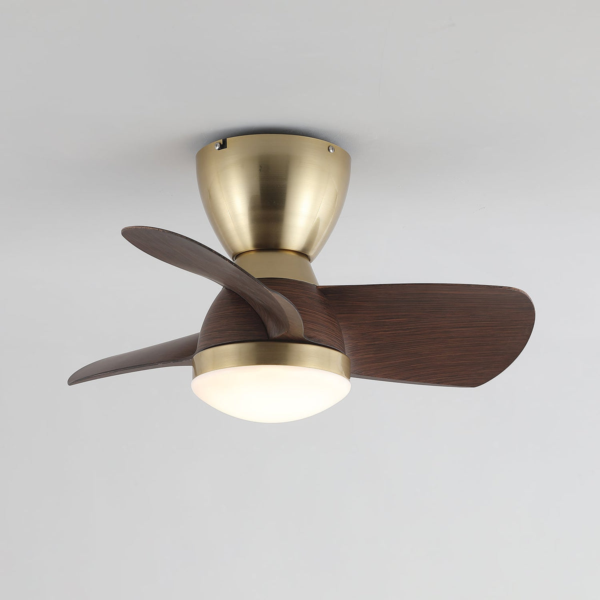 Aldiian minimalistisch messing houten plafondventilator met verlichting