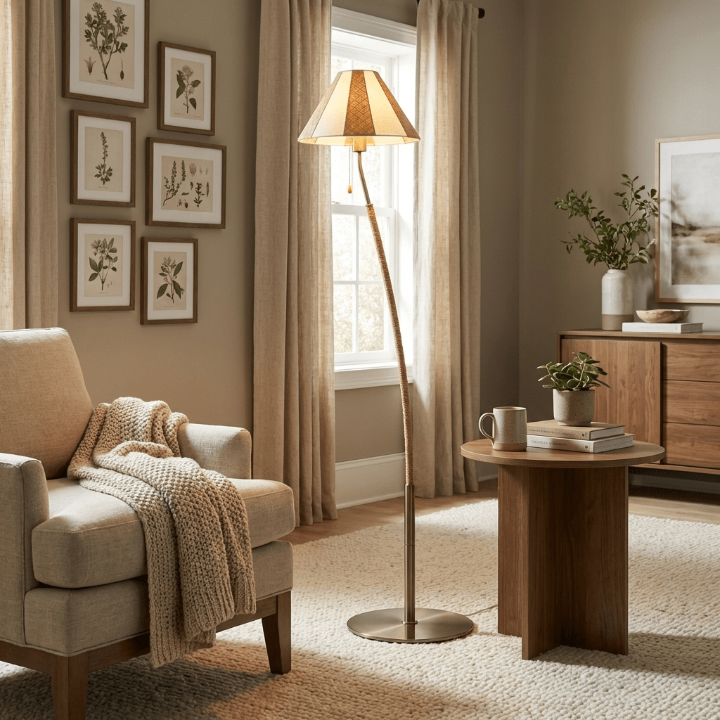 Selorelle gebogen gestreepte vloerlamp