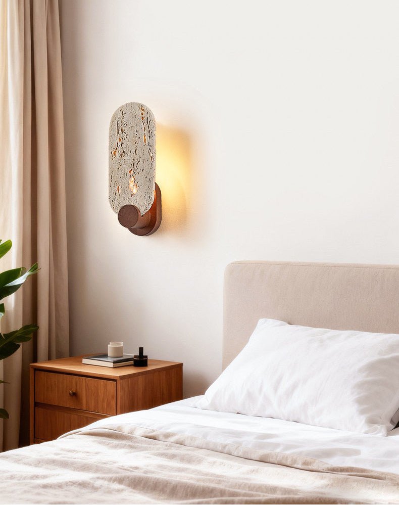 Sereneria wandlamp met Geel travertin en Walnootkleur