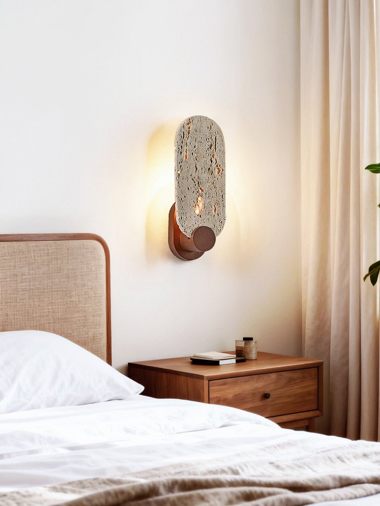 Sereneria wandlamp met Geel travertin en Walnootkleur