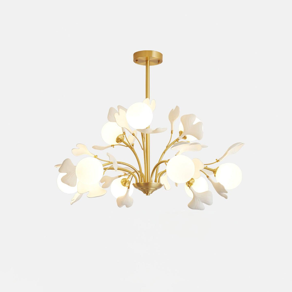 Ginkgo kroonluchter met matglas bolvormige kap