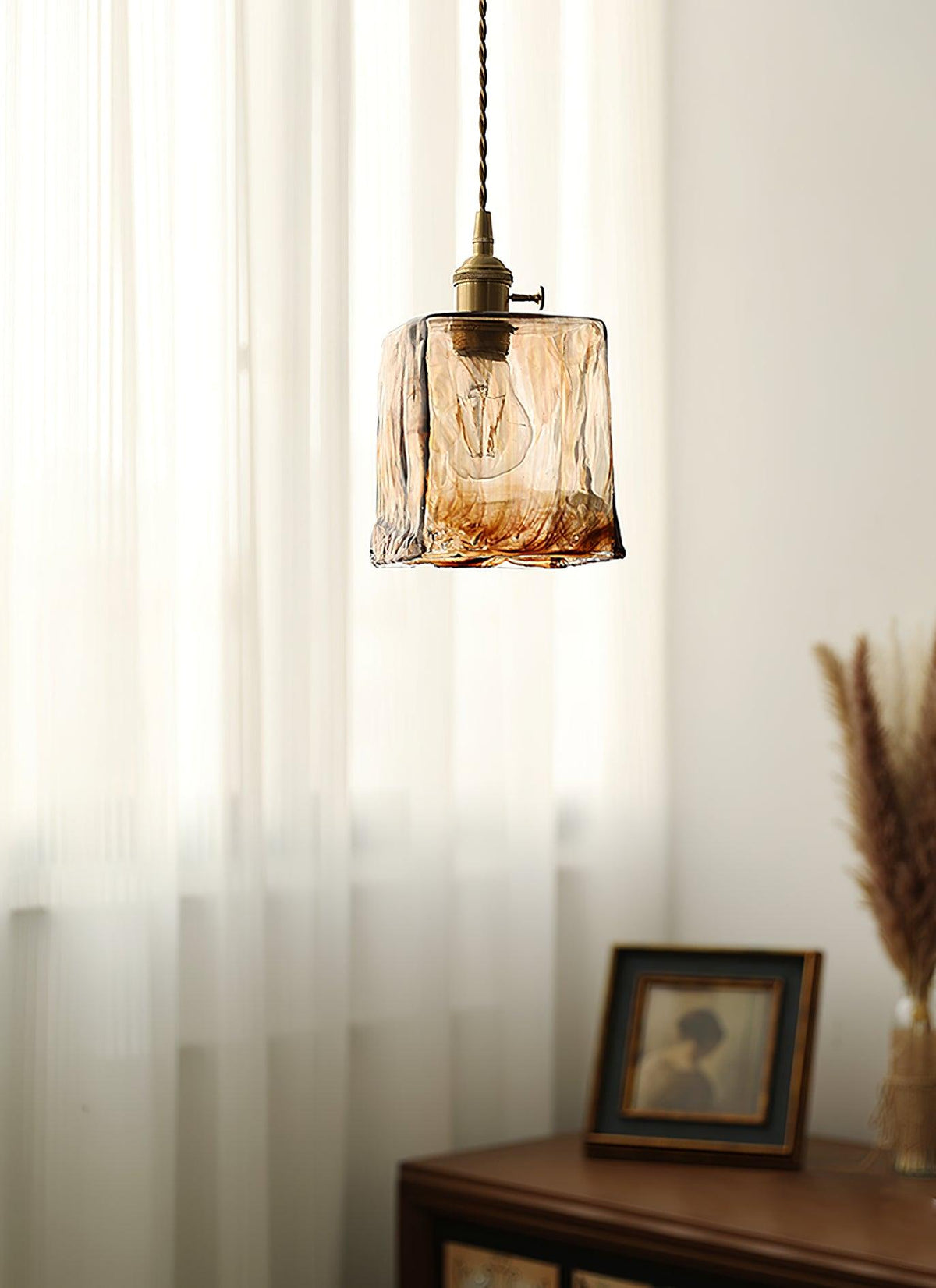 Celirira Vintage hanglamp van bruin glas