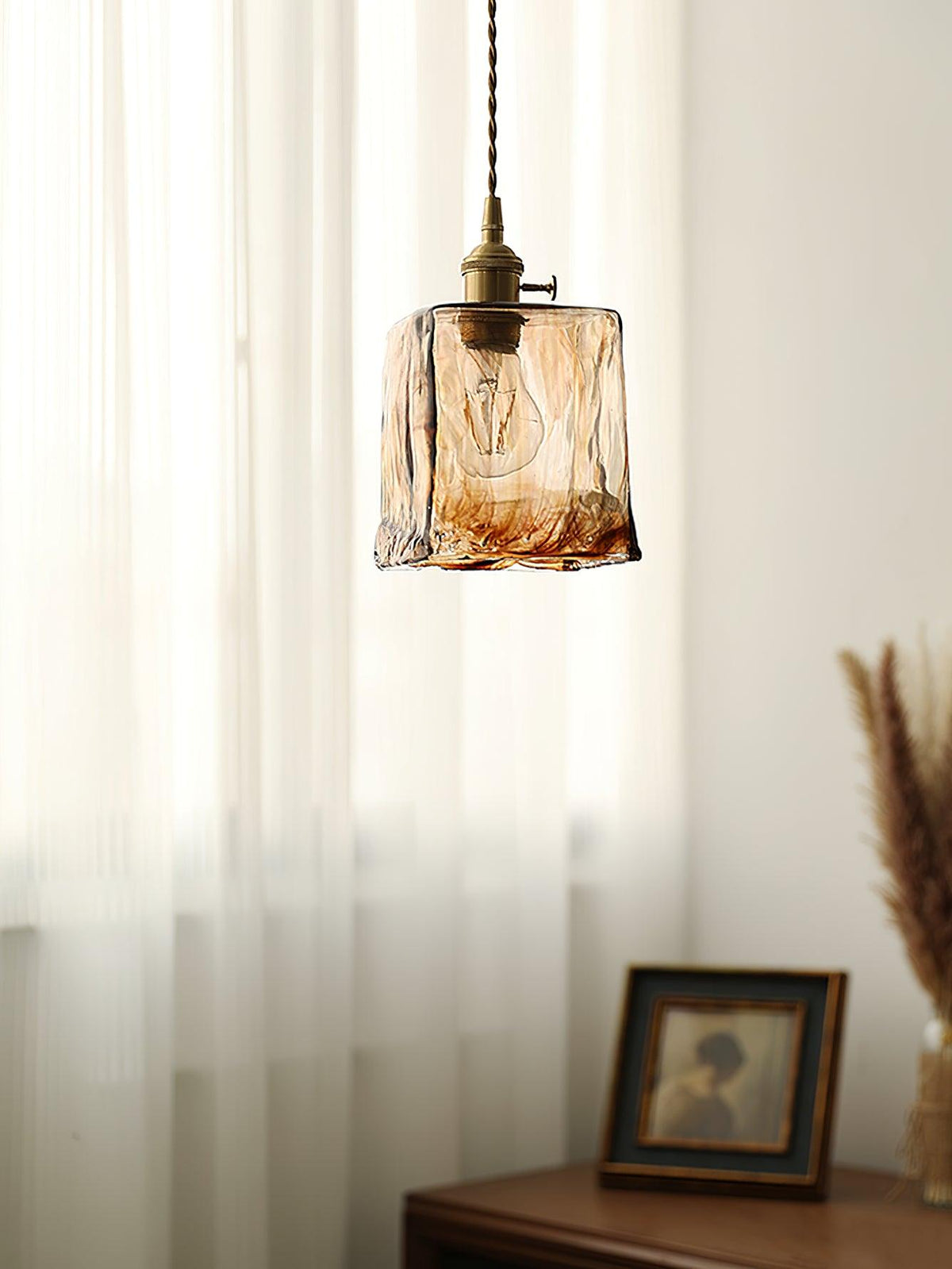 Celirira Vintage hanglamp van bruin glas