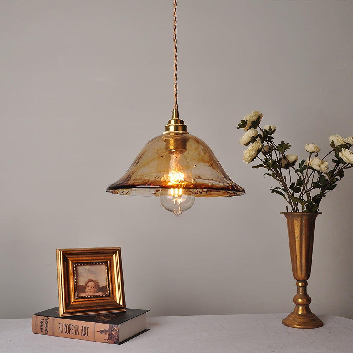 Celirira Vintage hanglamp van bruin glas