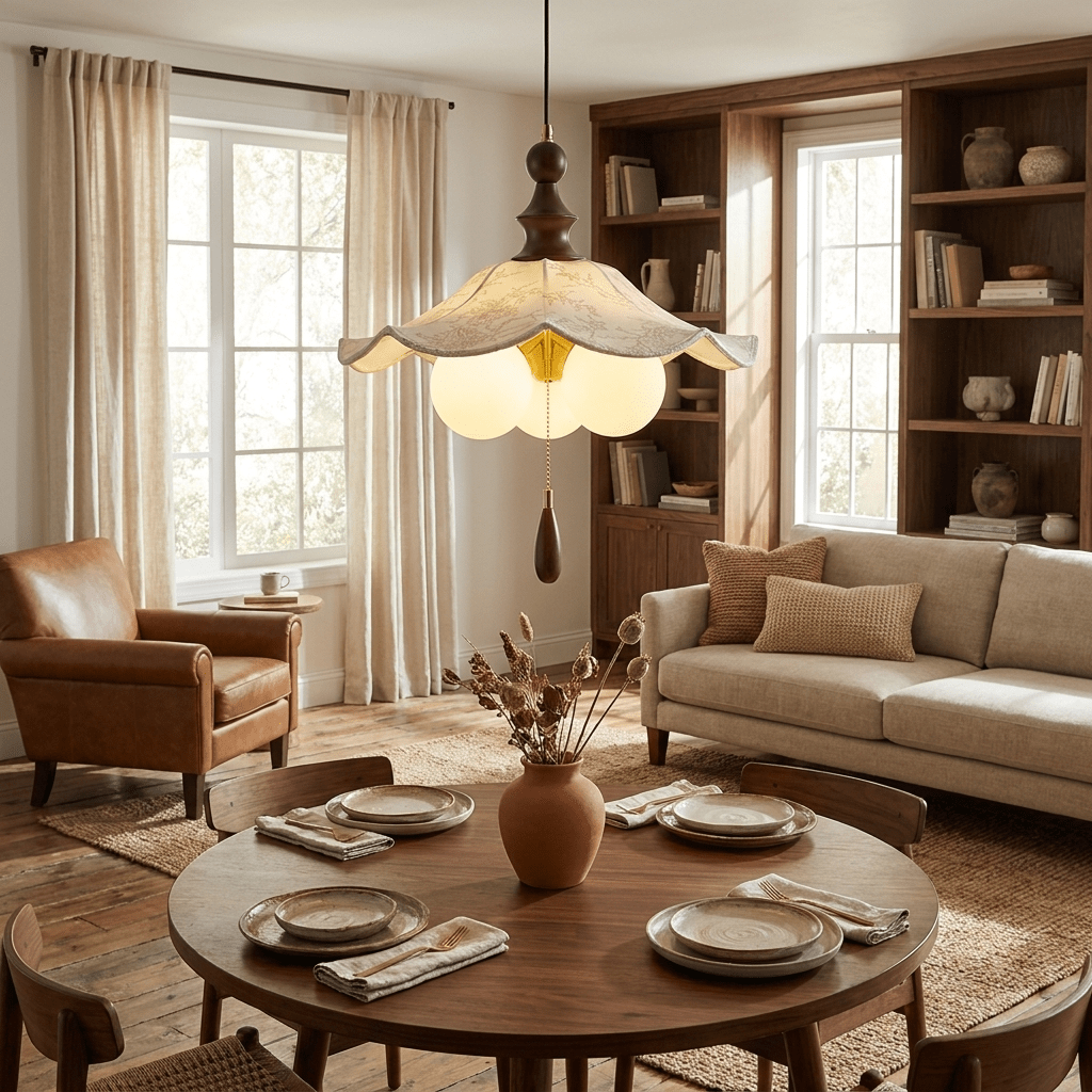 Scalloped Bloemblaadjes Glasbol hanglamp met bolvormige kap