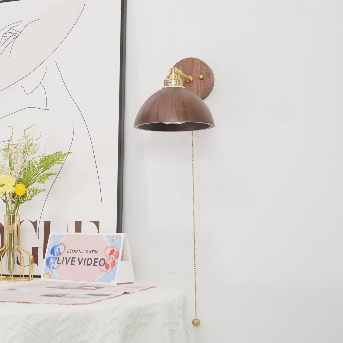 Rasen Vintage wandlamp met Walnoot Houten Kap