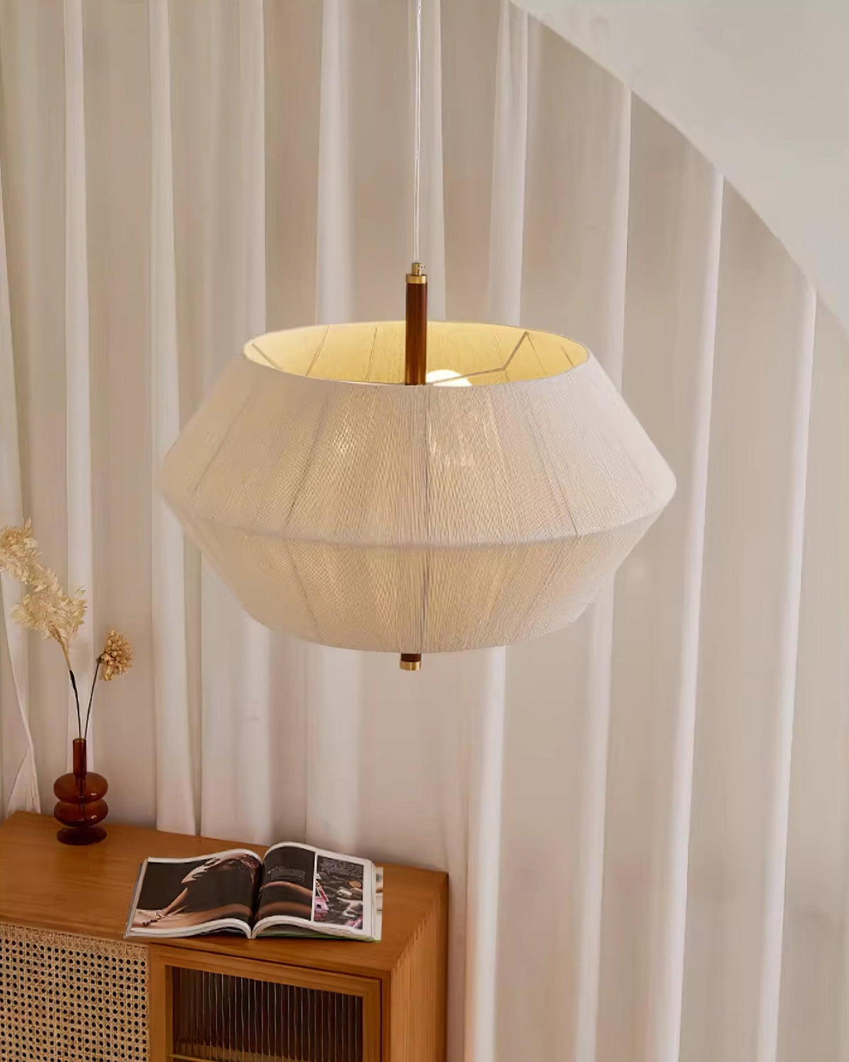 Elowen hanglamp katoenen draad walnoot naturel