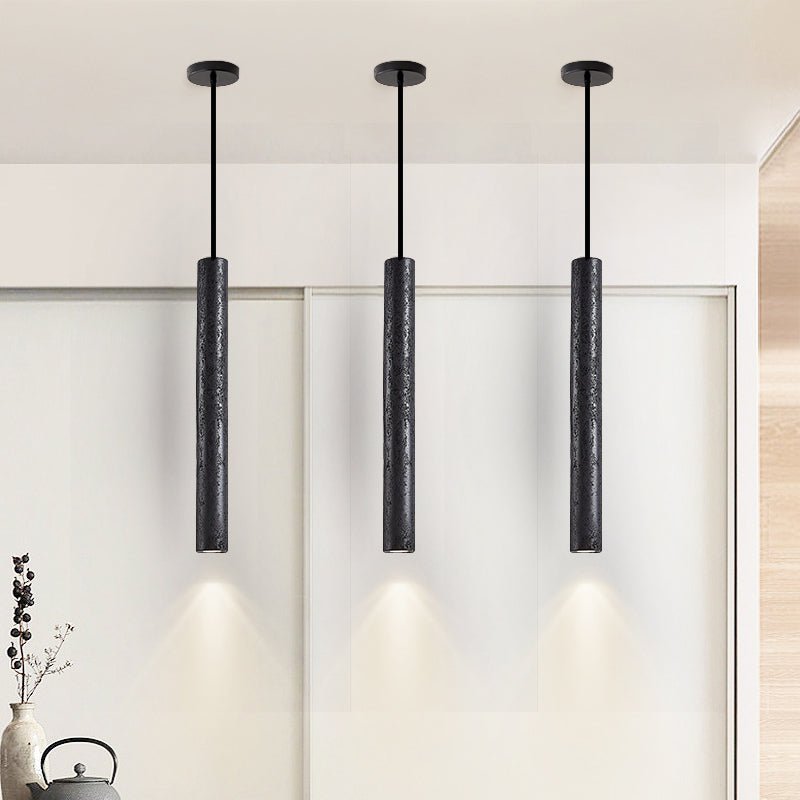 Fosb Slim Zwart travertin hanglamp met Buisvormige Behuizing