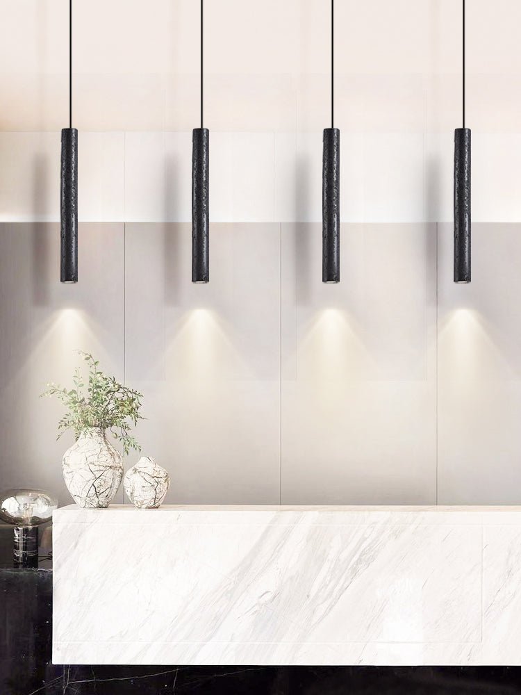 Fosb Slim Zwart travertin hanglamp met Buisvormige Behuizing