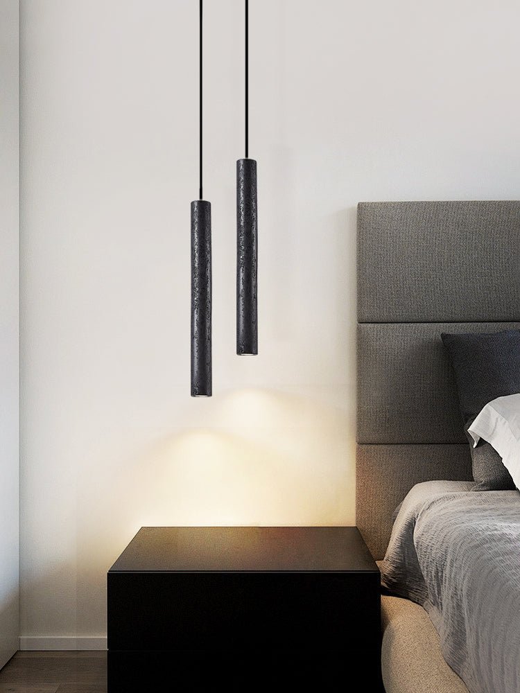 Fosb Slim Zwart travertin hanglamp met Buisvormige Behuizing
