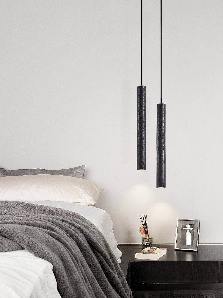 Fosb Slim Zwart travertin hanglamp met Buisvormige Behuizing