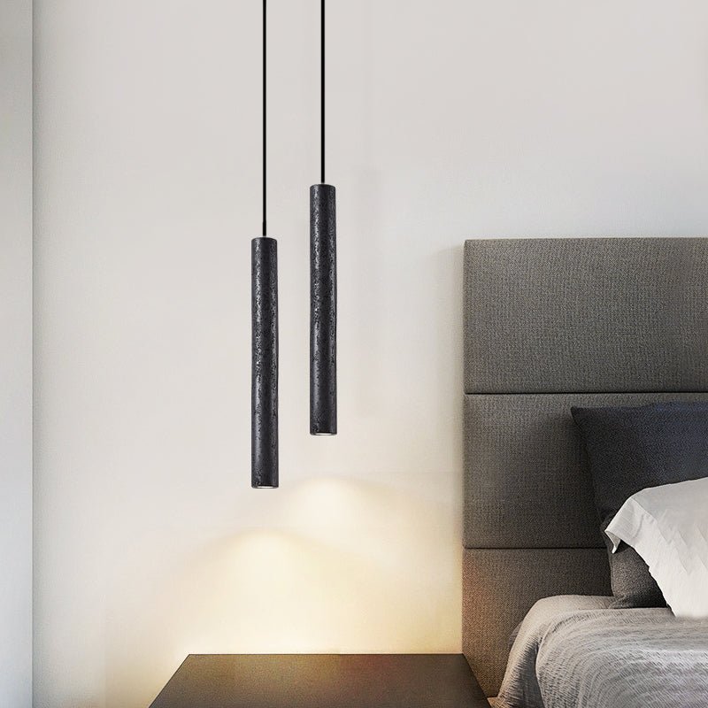Fosb Slim Zwart travertin hanglamp met Buisvormige Behuizing