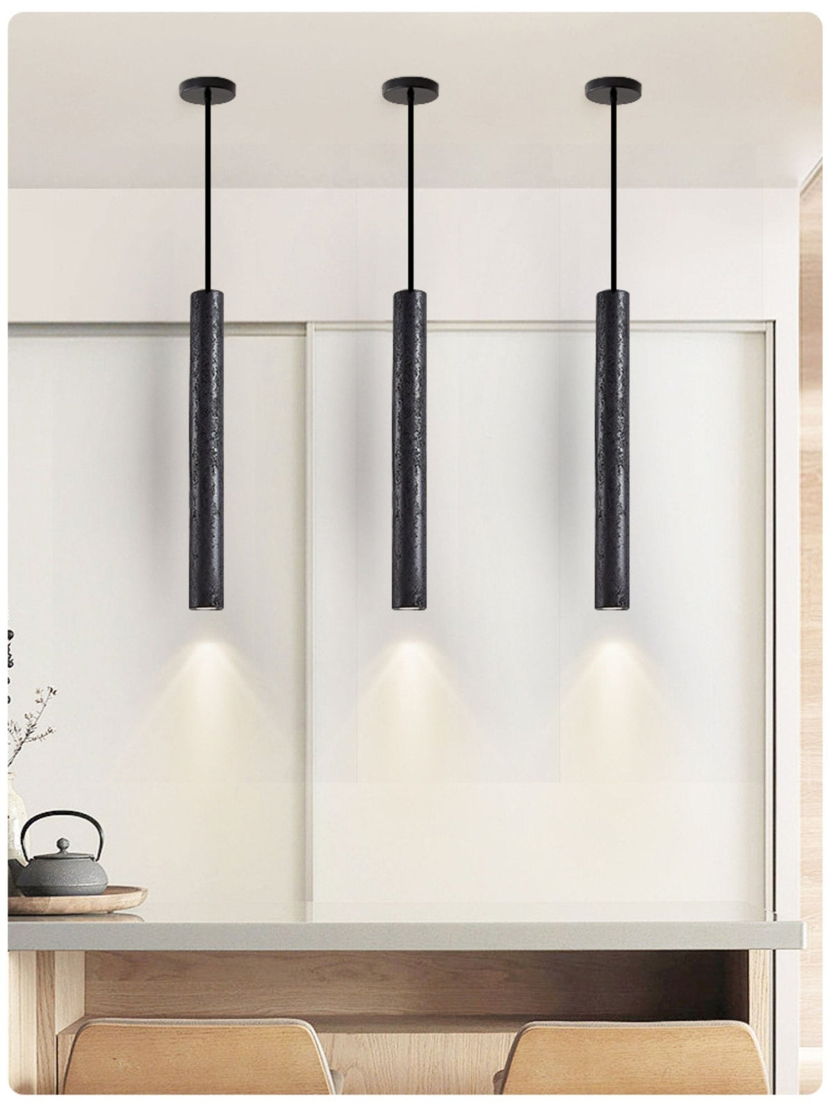 Fosb Slim Zwart travertin hanglamp met Buisvormige Behuizing