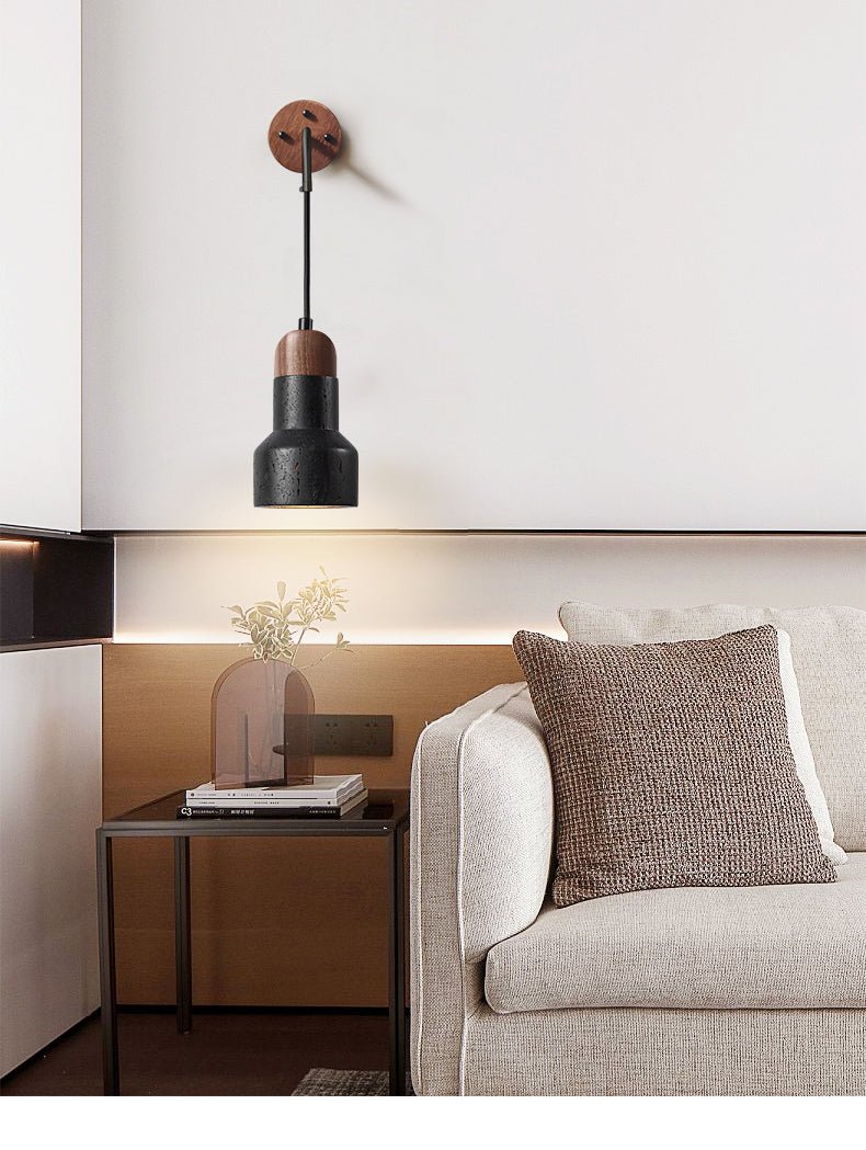 Alcarion Vintage Zwart travertin Riet wandlamp