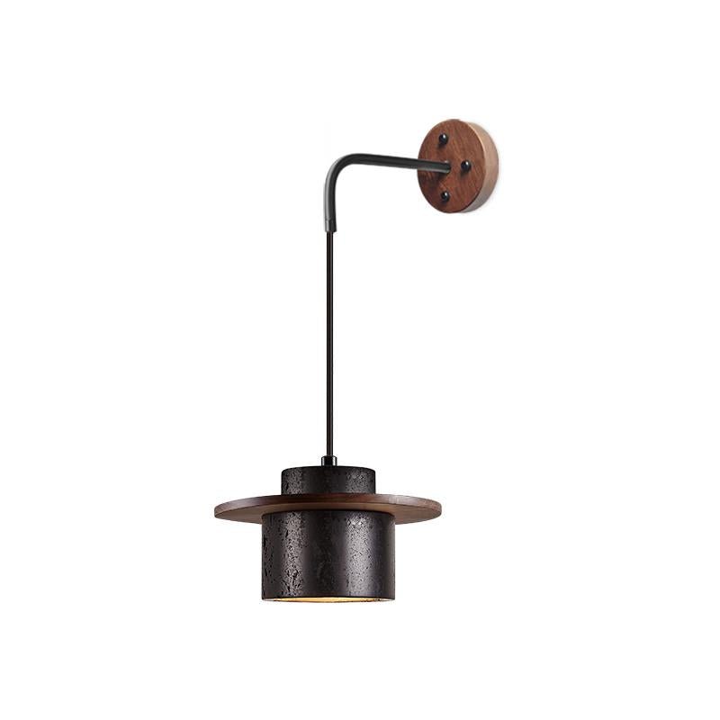 Halyn Moderne wandlamp in zwart travertin met walnoothout