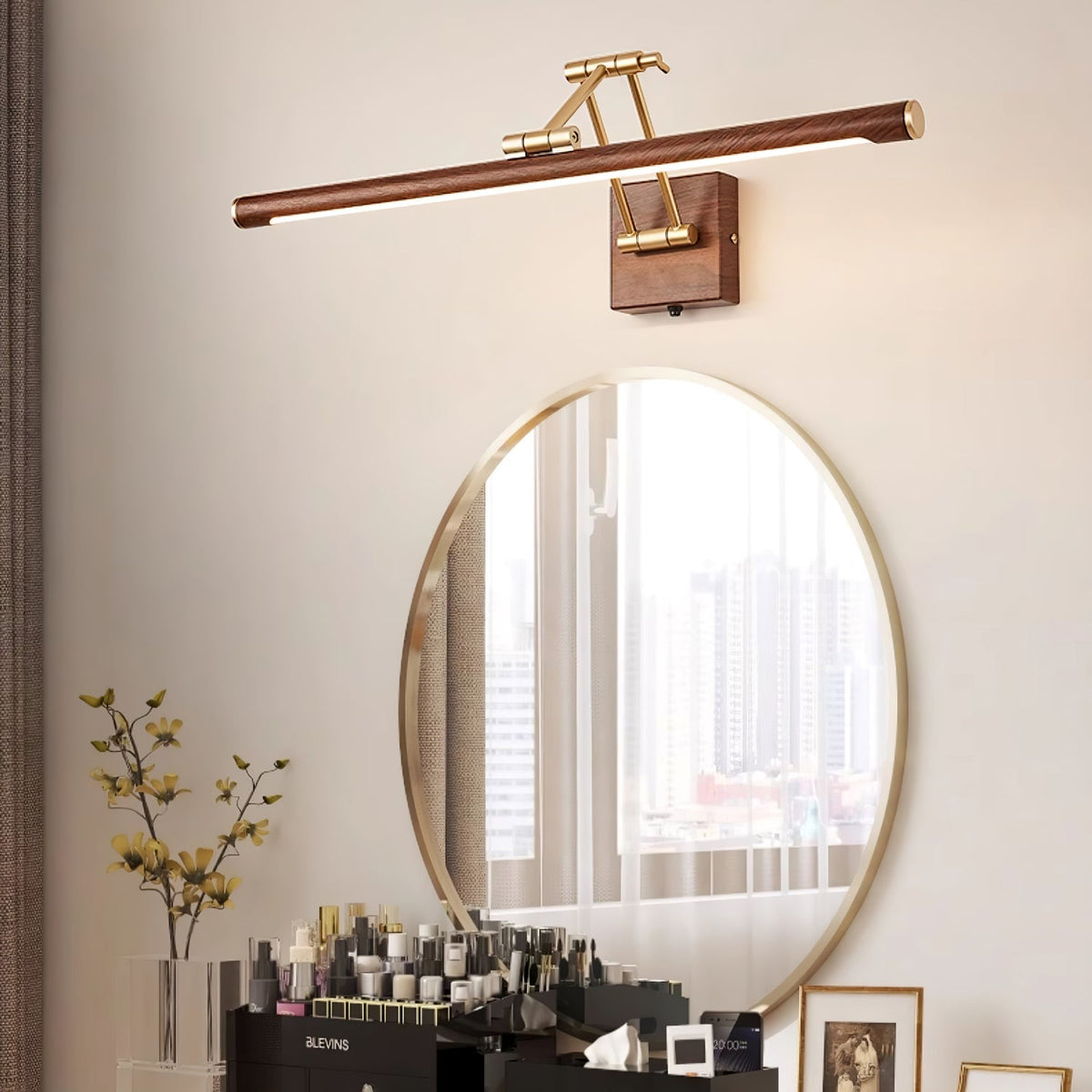 Elvoro wandlamp Walnootkleur Lineair Verstelbaar