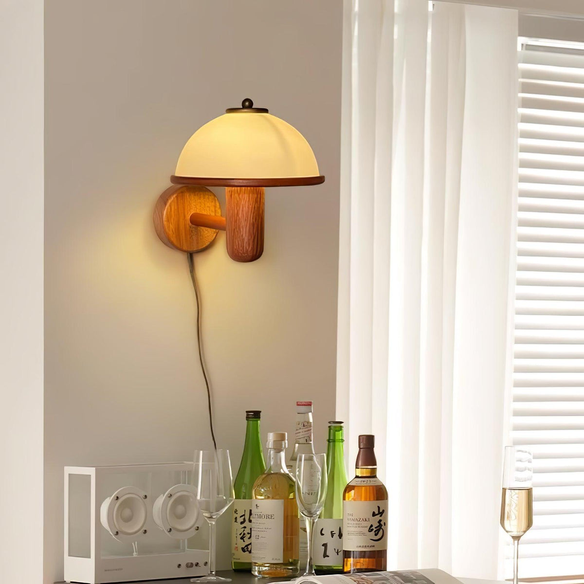 Rinerise Wandlamp Paddenstoelvorm Hout Eikenhout