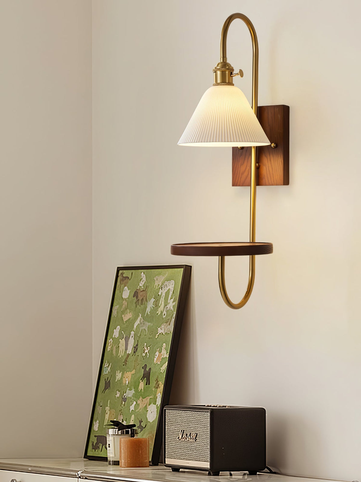 Altheus Noordse kunst plank walnoot hout keramiek wandlamp