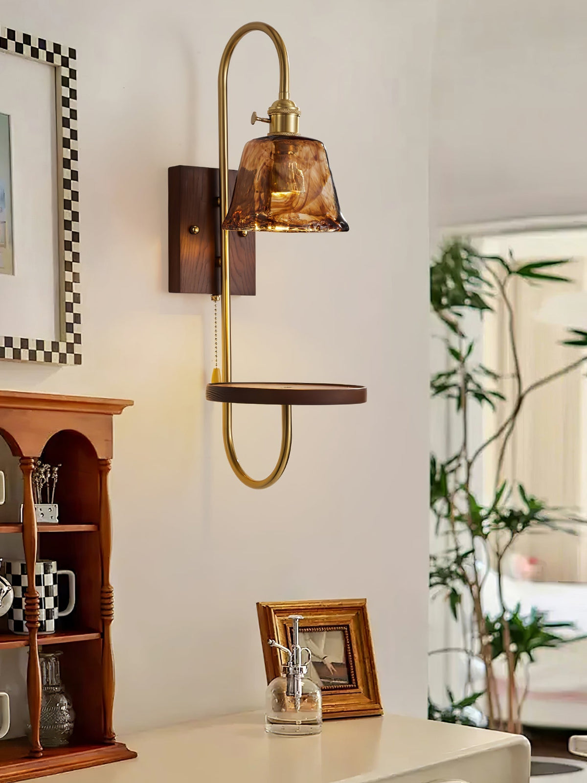 Altheus Noordse kunst plank walnoot hout keramiek wandlamp