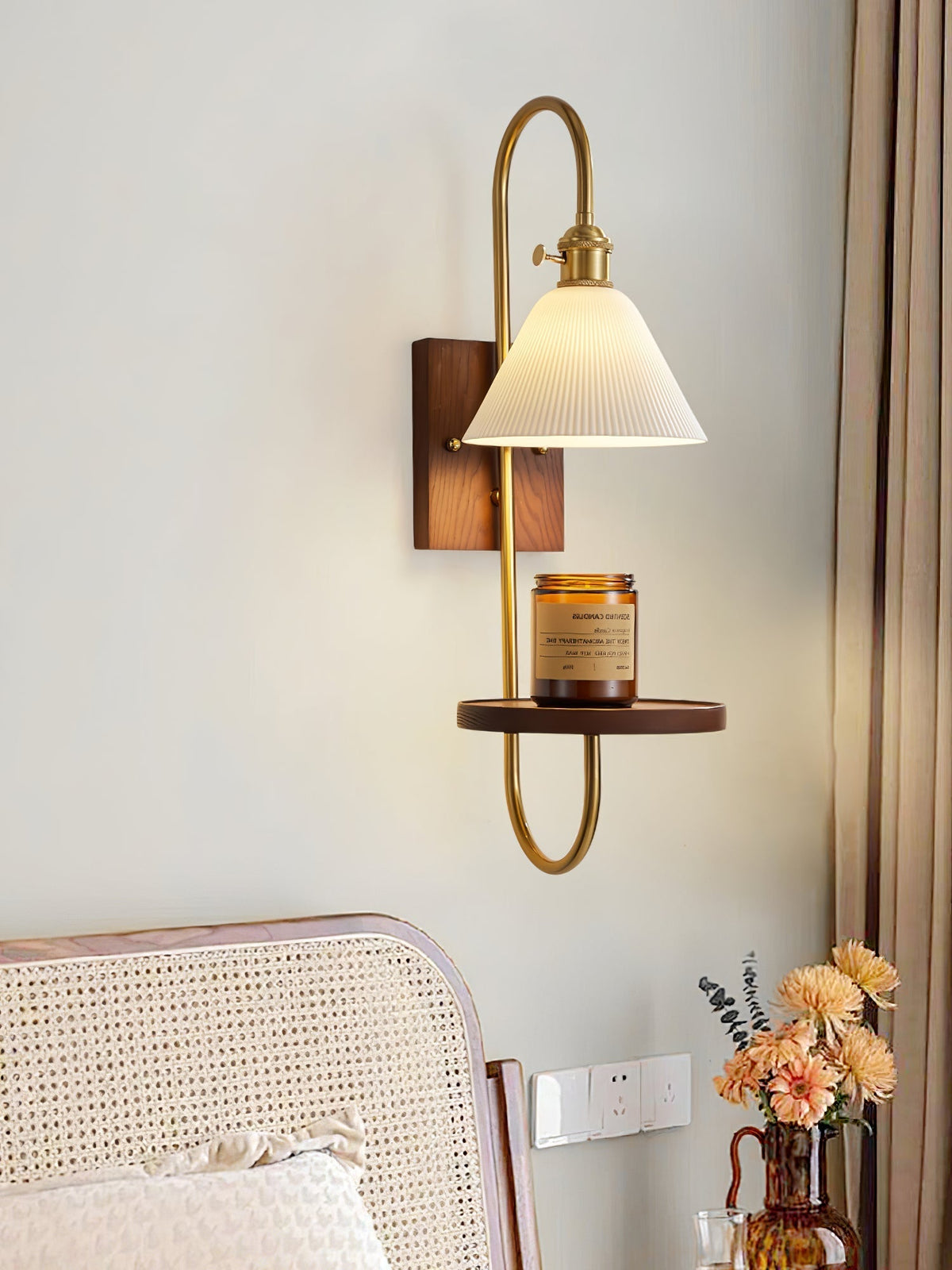 Altheus Noordse kunst plank walnoot hout keramiek wandlamp