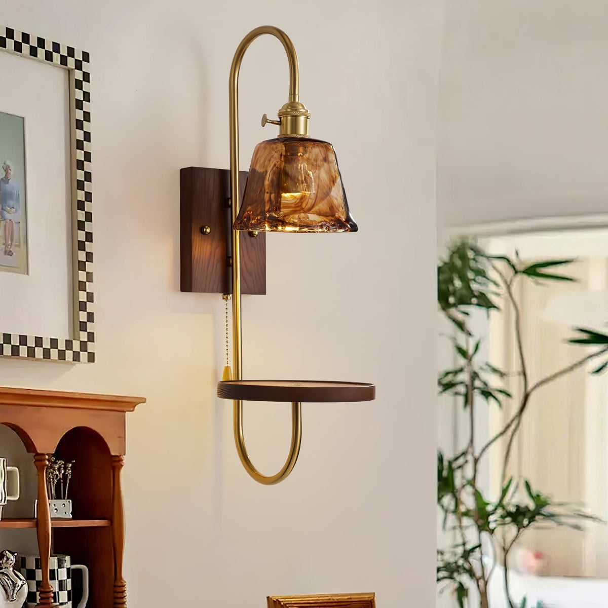 Altheus Noordse kunst plank walnoot hout keramiek wandlamp