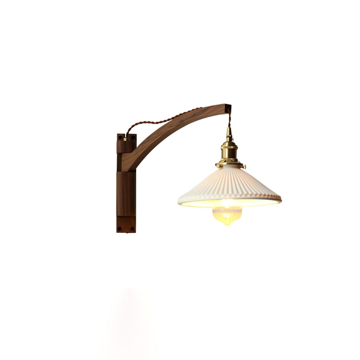 Evin Noordse kunst Swing Arm wandlamp van walnoothout en keramiek
