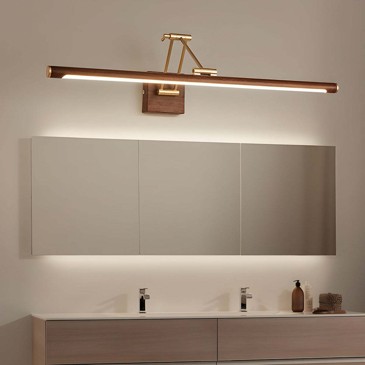 Elvoro wandlamp Walnootkleur Lineair Verstelbaar