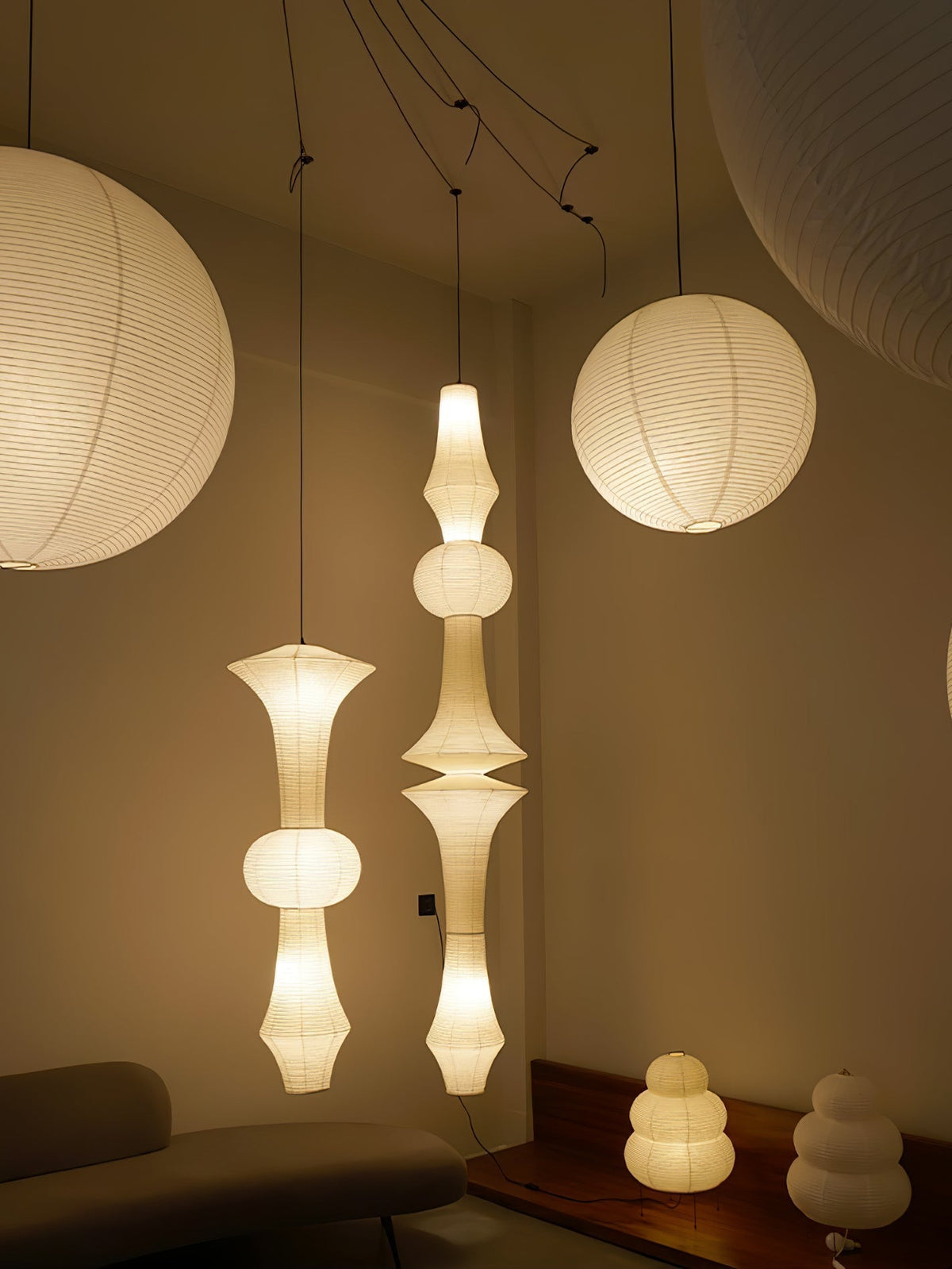 Lunirena hanglamp Washi-papier E voor woonkamer