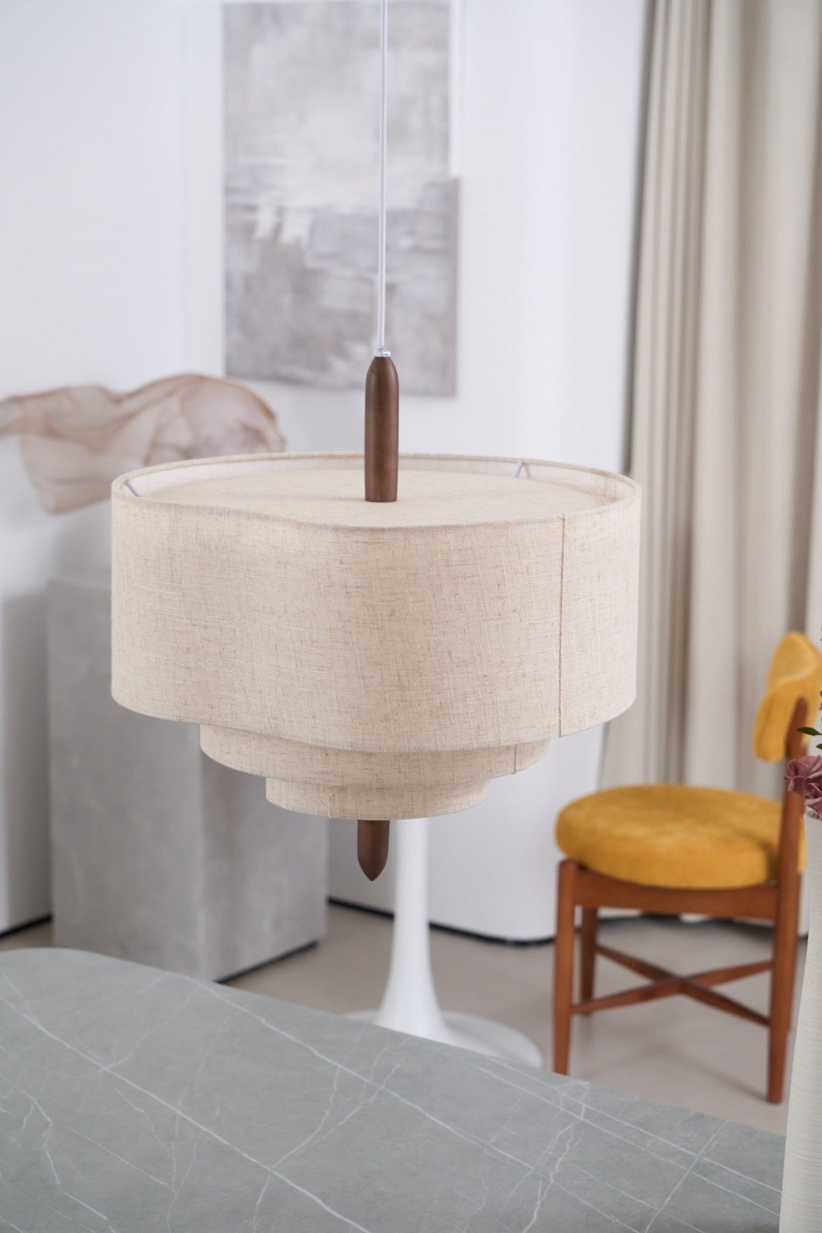 Salemu elegantie Wave Ladder Houten Stof hanglamp