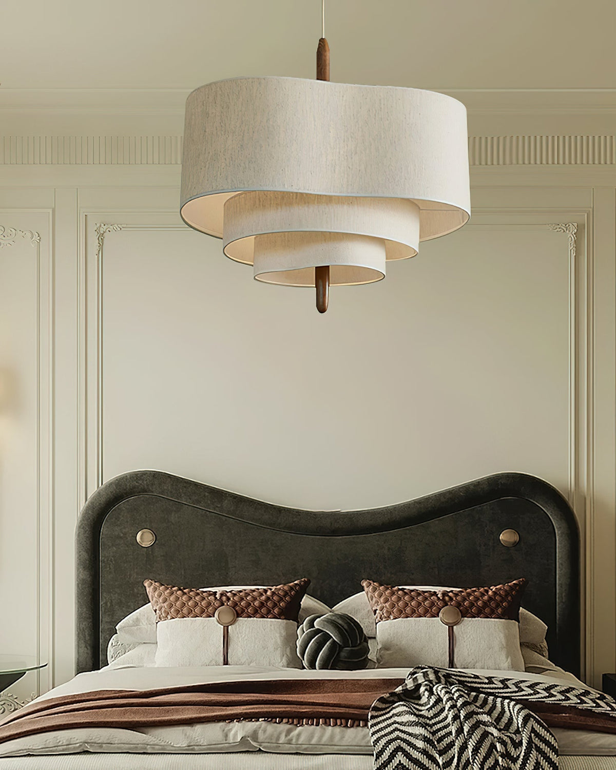 Salemu elegantie Wave Ladder Houten Stof hanglamp