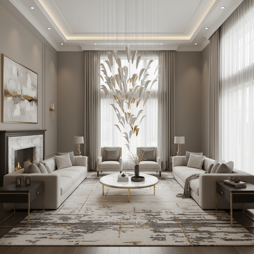 Plume Glow Witte Veer Art Deco Kroonluchter Op Maat