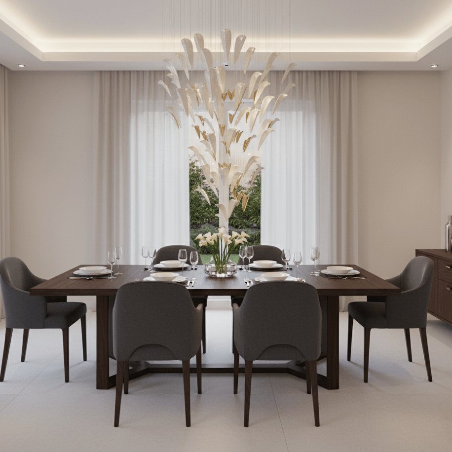 Plume Glow Witte Veer Art Deco Kroonluchter Op Maat