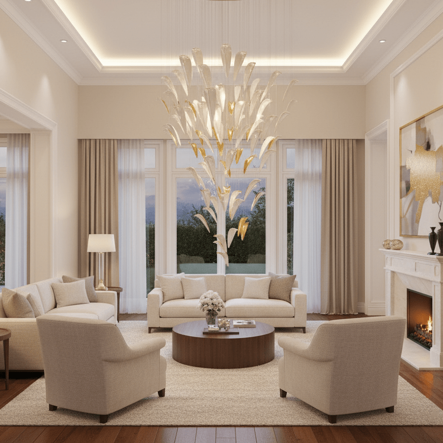 Plume Glow Witte Veer Art Deco Kroonluchter Op Maat