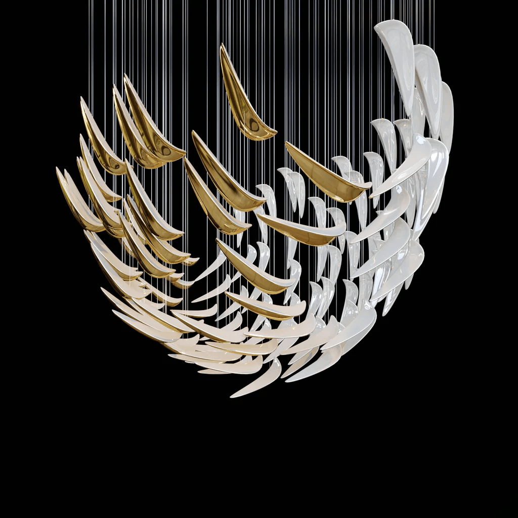 Plume Glow Witte Veer Art Deco Kroonluchter Op Maat