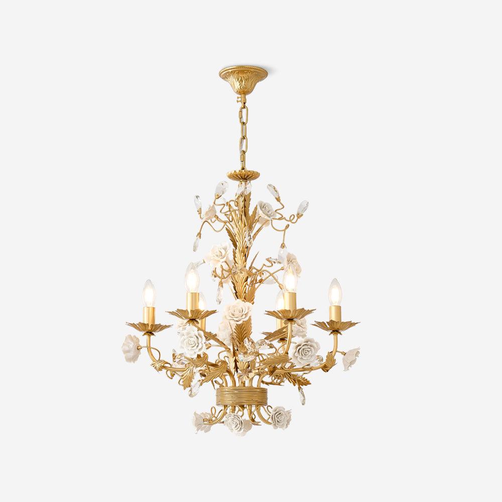 Kroonluchter Ornate Metaal Kader Porseleinen Rozen Kristal Klassiek Luxe