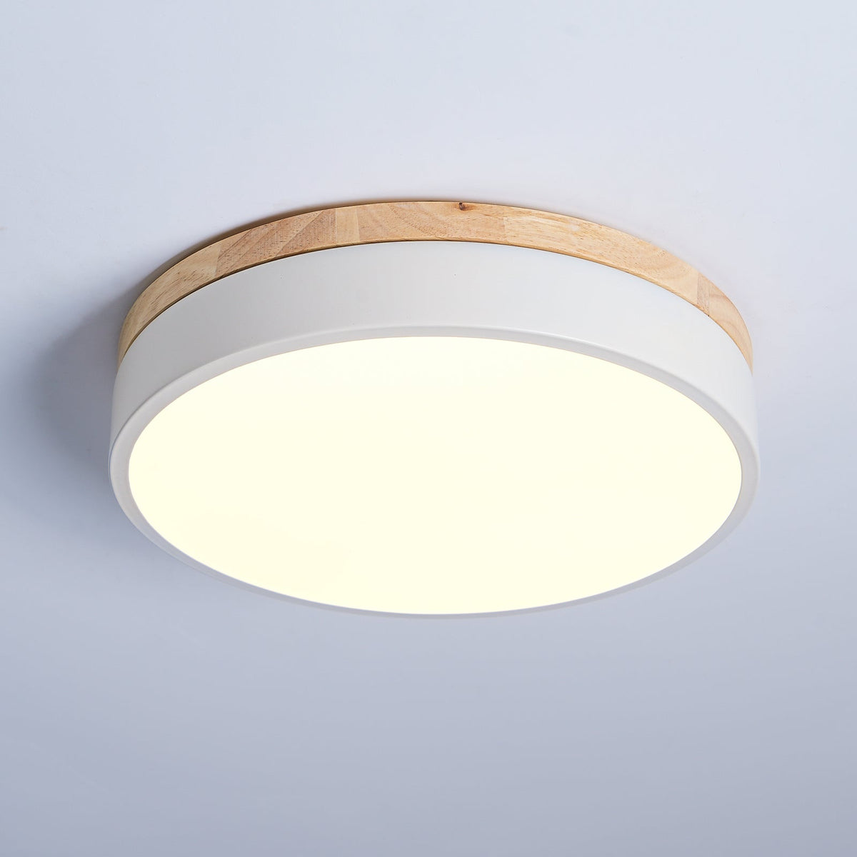Daelis Witte Ronde plafondlamp met Houten Accent