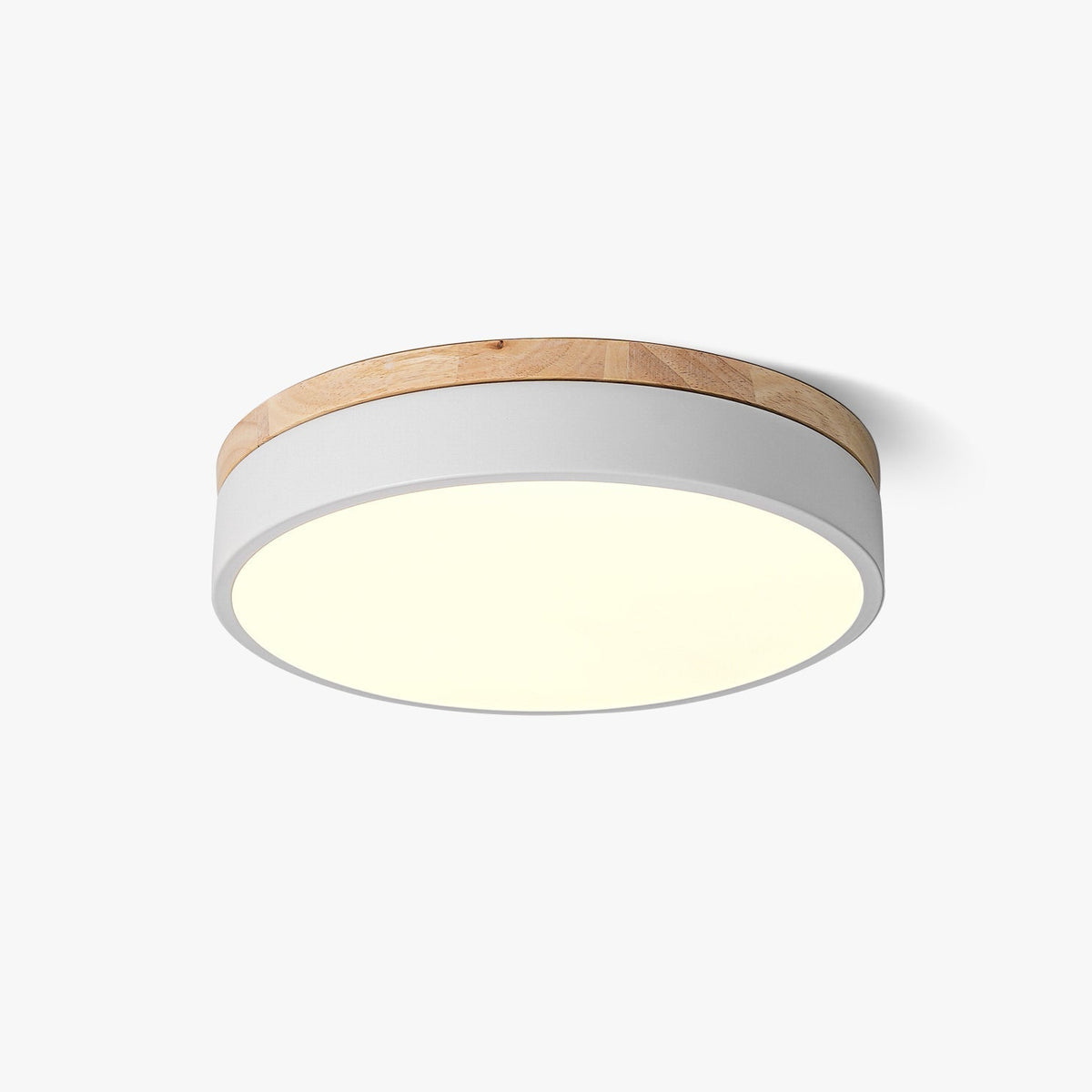 Daelis Witte Ronde plafondlamp met Houten Accent