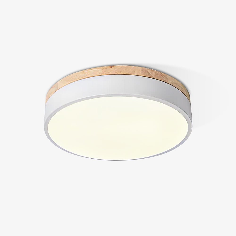 Daelis Witte Ronde plafondlamp met Houten Accent