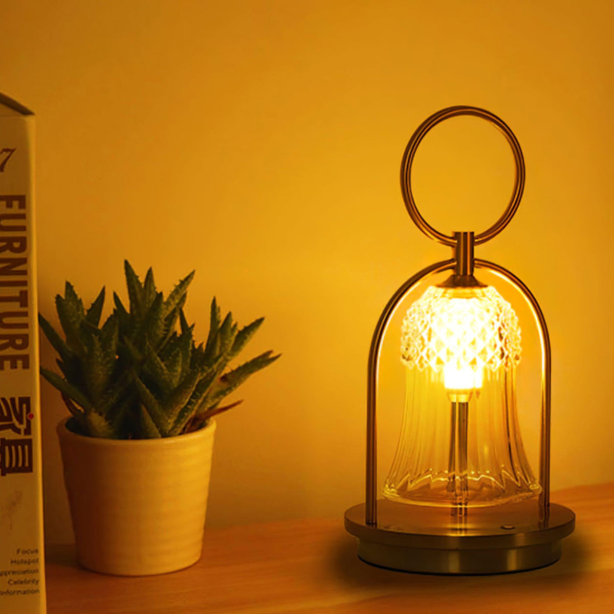 Bell vintage tafellamp met glazen kap