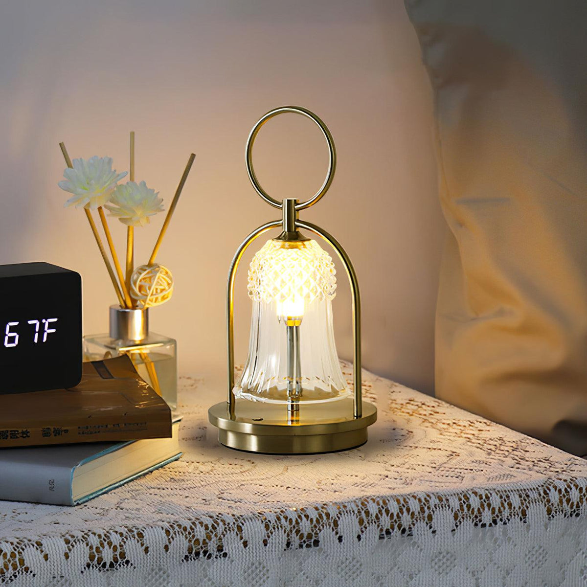 Bell vintage tafellamp met glazen kap