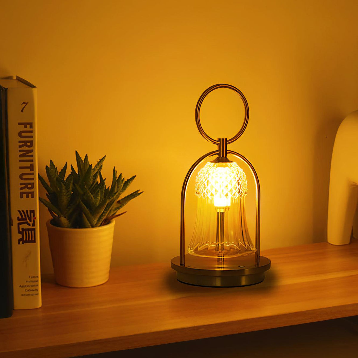 Bell vintage tafellamp met glazen kap